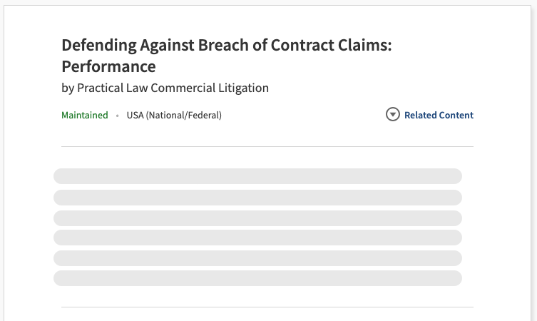 Preview of practice note titled - Defending Against Breach of Contract Claims - Performance