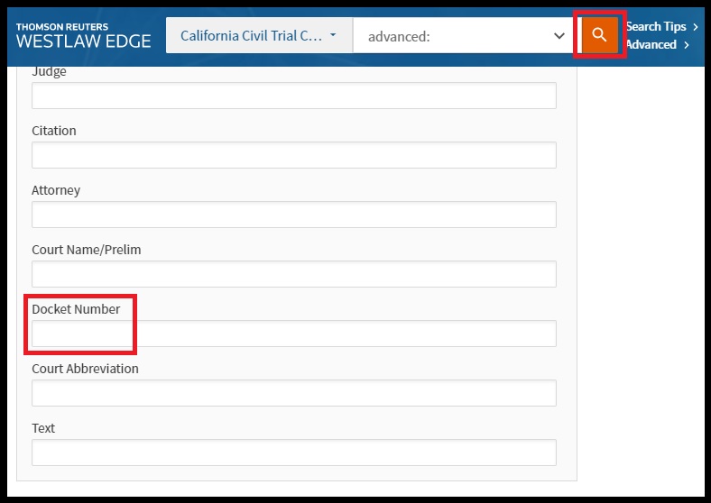 Finding a trial court order by docket number in Westlaw Edge.
