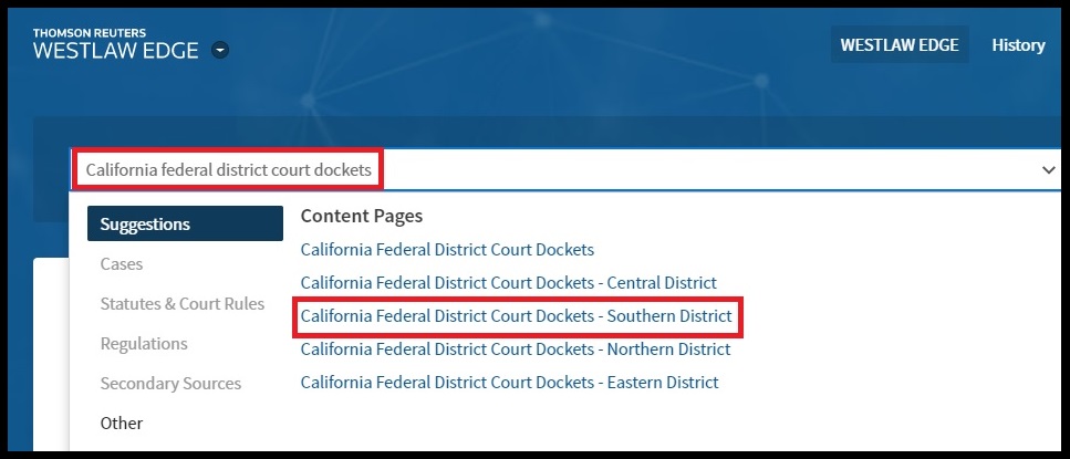 How to find California dockets on Westlaw Edge.