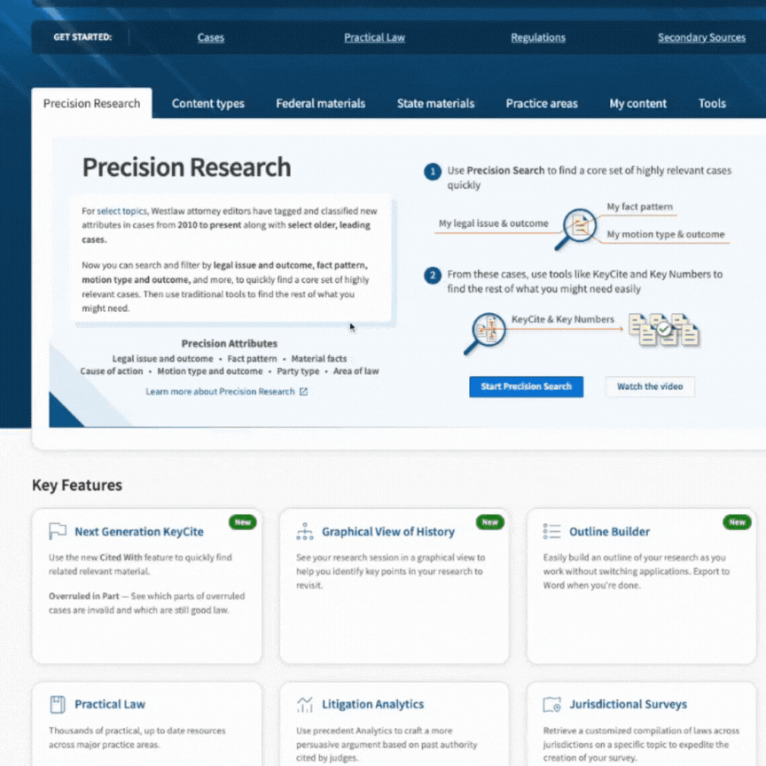 Westlaw Precision GIF to demonstrate filter search use case