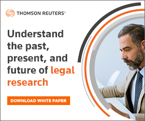 Image of a businessman working with the text "Understand, the past, present and future of legal research"