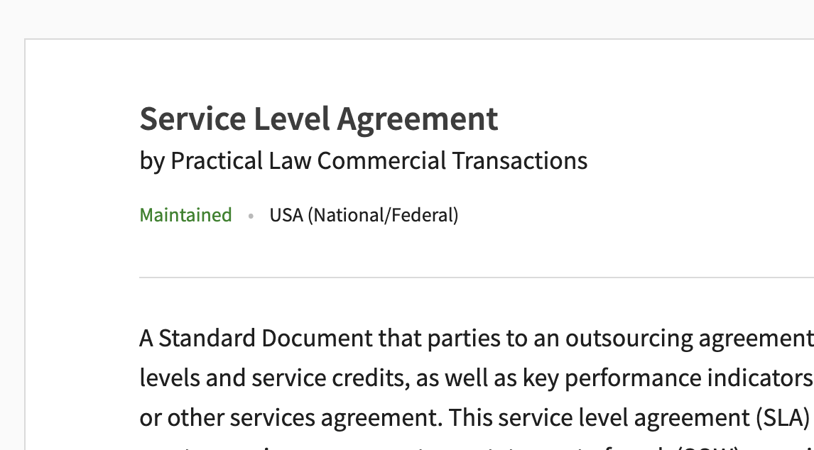 Service level agreement