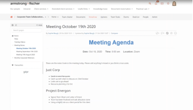 Screenshot of the HighQ meeting agenda