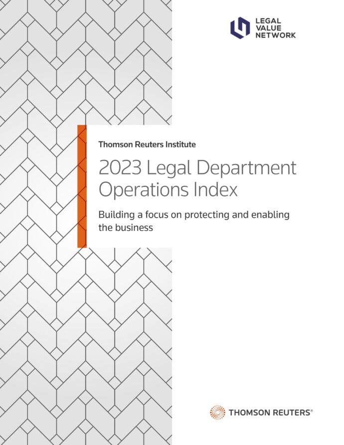 Preview cover image of 2023 legal department operations index report with subtitle - Building a focus on protecting and enabling the business
