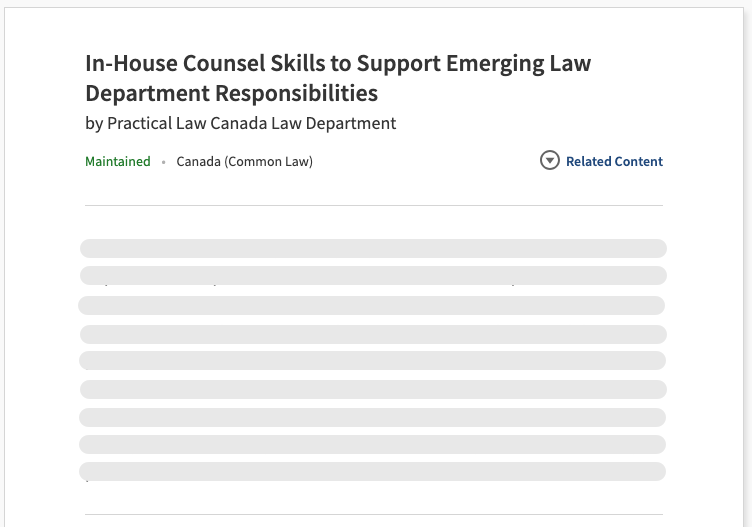 Preview image of practice note with title - In-house counsel skills to support emerging law department responsibilities
