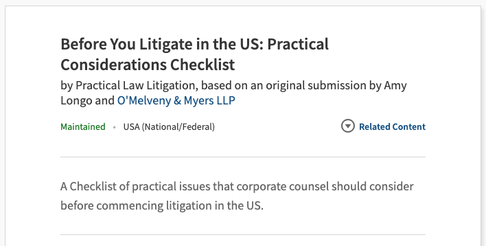 Thumbnail preview — Before You Litigate in the US_Practical Considerations Checklist