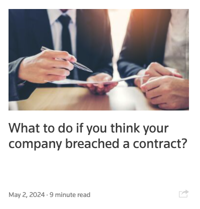 Blog thumbnail and title — What to do if you think your company breached a contract