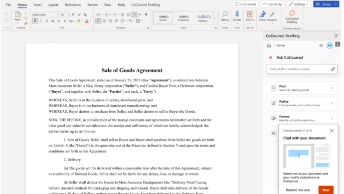 CoCounsel Drafting screenshot in Word