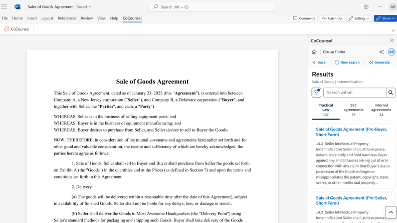 Sales of goods agreement