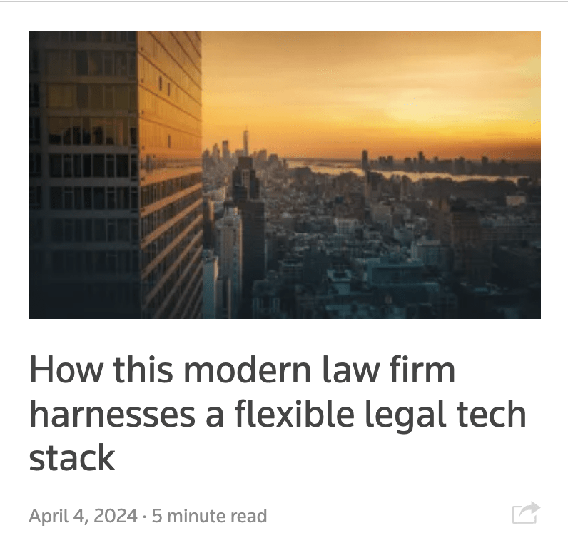 Screenshot of modern law firm tech stack blog