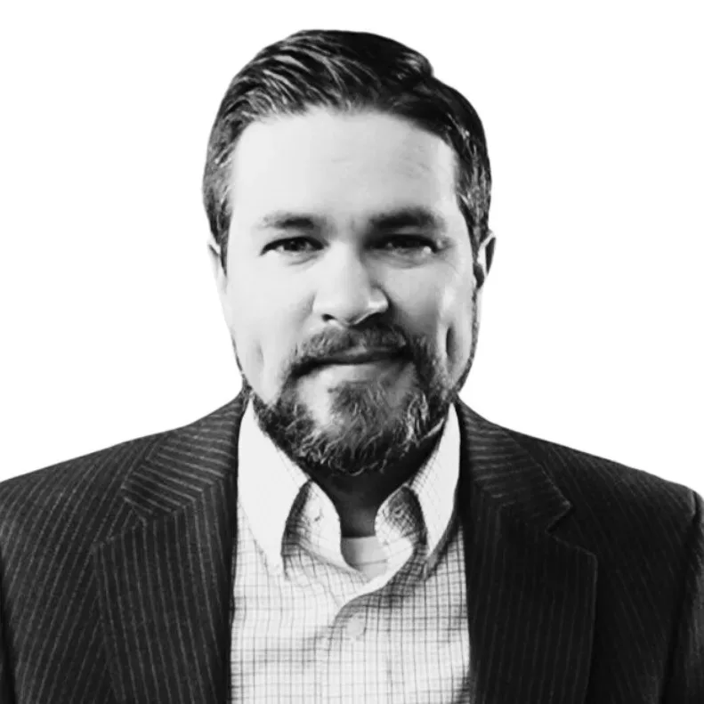 Black and white image of Ryan Groff, Senior Solutions Consultant atThomson Reuters