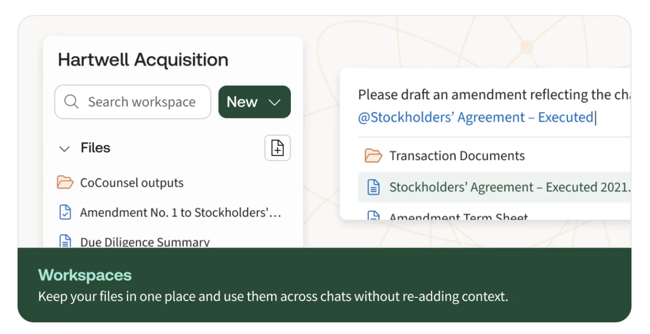 CoCounsel Legal workspace keeps files in one place