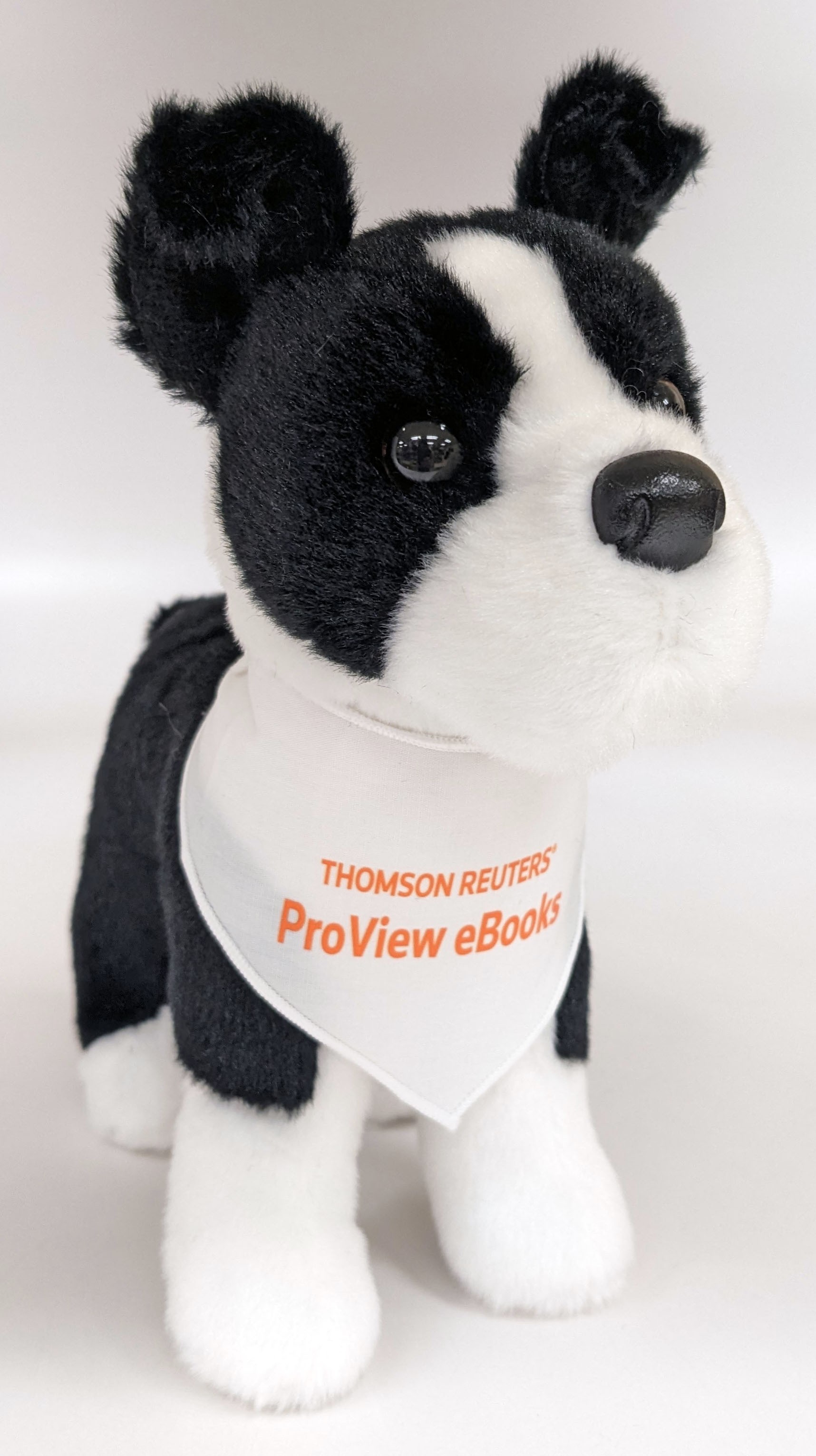 Stuffed dog toy wearing a Thomson Reuters ProView eBooks bandana.