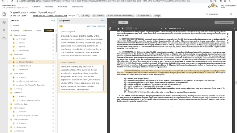 Example screenshot of Document Intelligence by Thomson Reuters