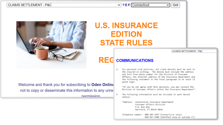 Screenshot collage of Thomson Reuters ODEN Online