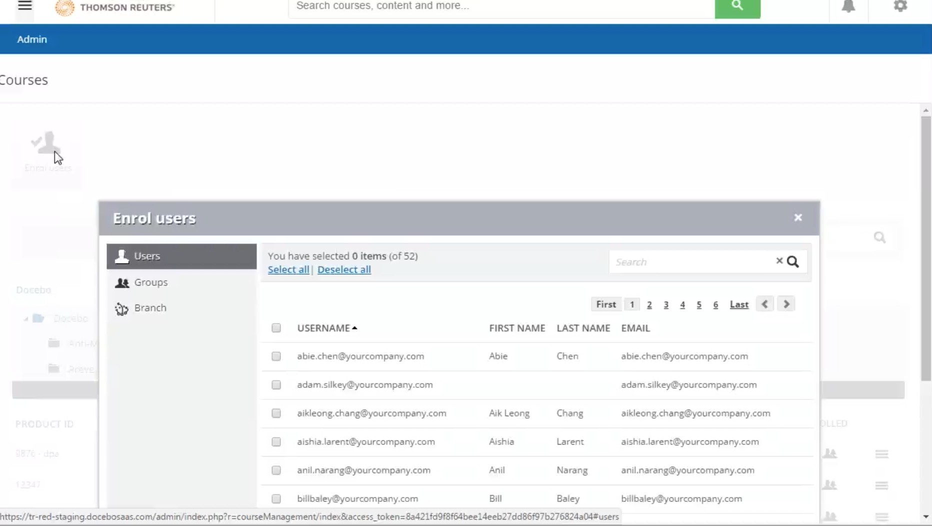 Screenshot of enrolling users to Compliance Learning Manager