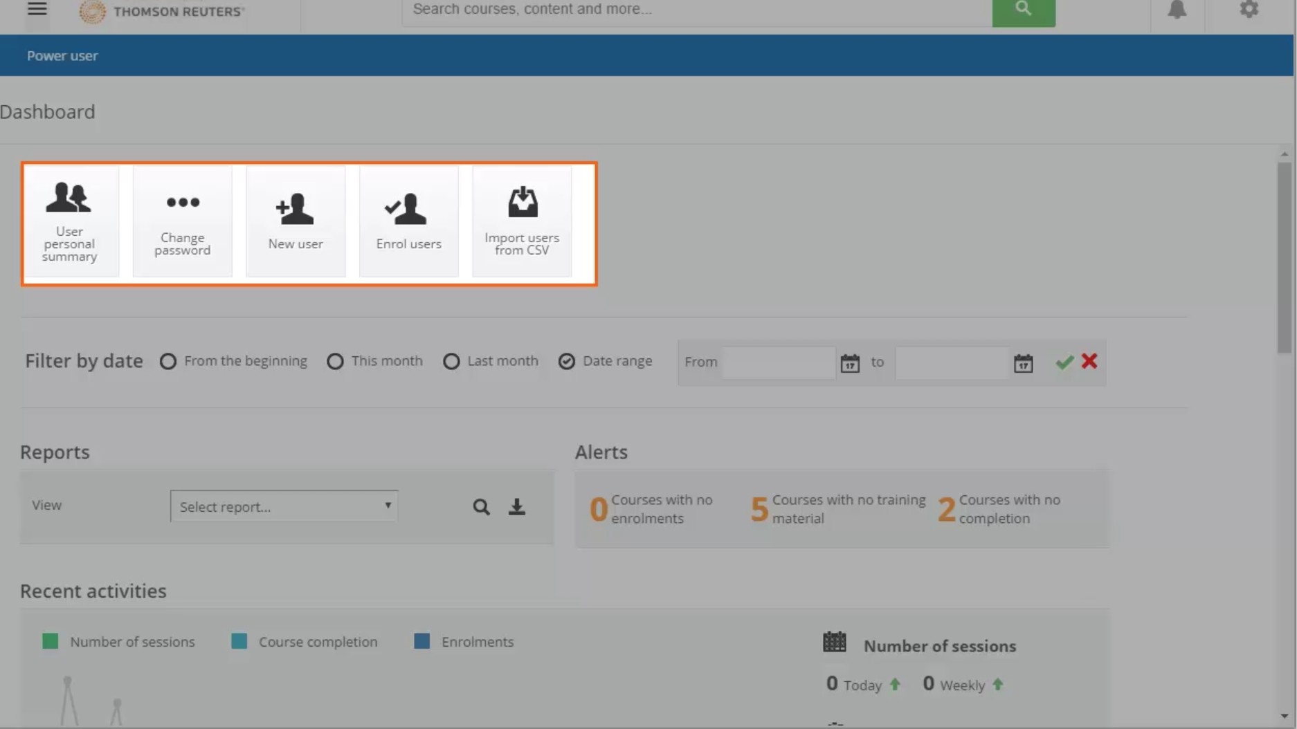 Screenshot of Compliance Learning Manager dashboard