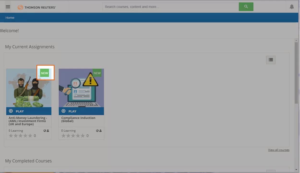 Screenshot of learner view in Compliance Learning Manager