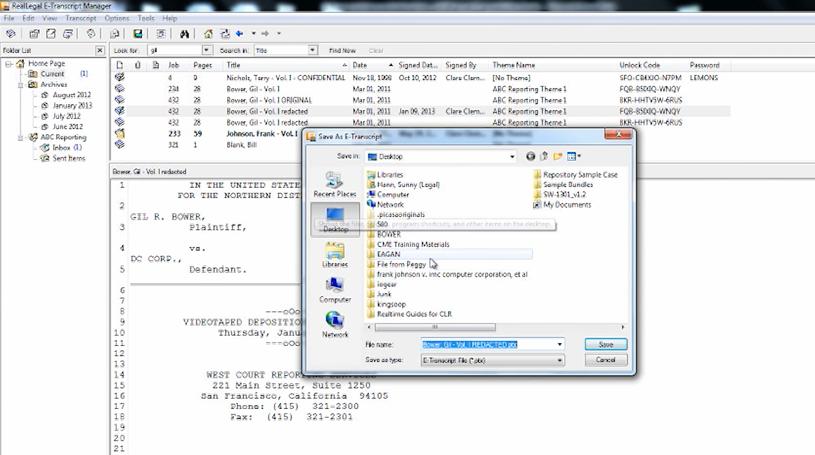 reallegal e-transcript viewer terminal server