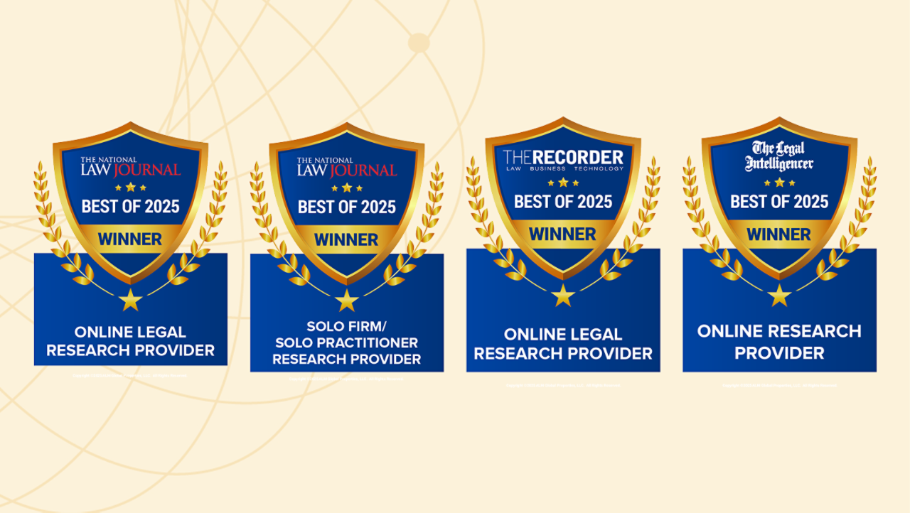 Legal research awards won by Westlaw in 2025