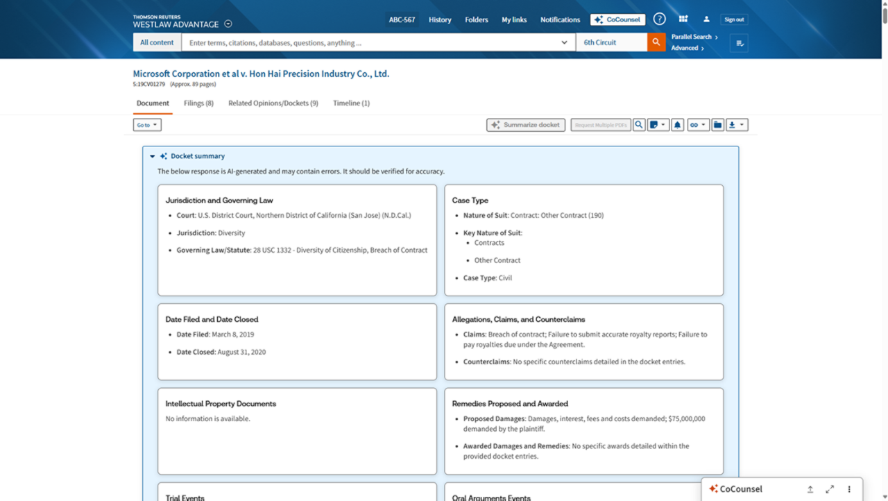 AI summaries for dockets
