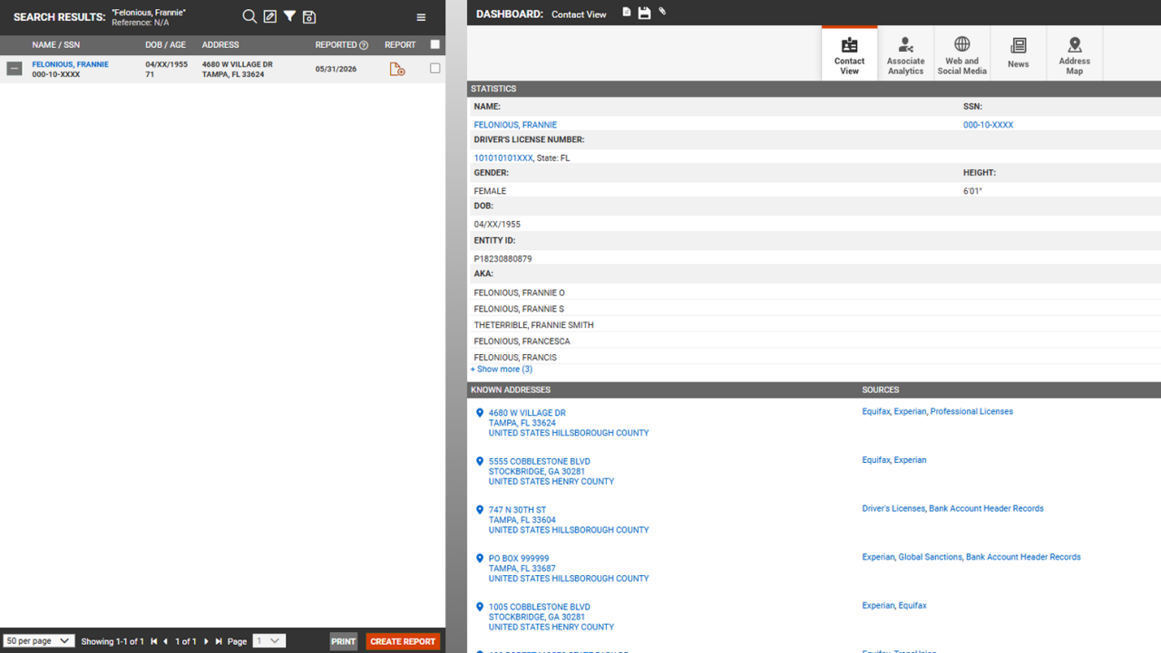 Screenshot of CLEAR Vehicle Recovery - Search Results