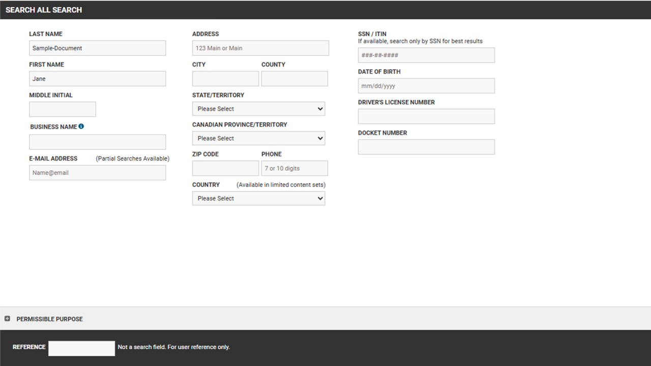 Screenshot of CLEAR Vehicle Recovery - Search criteria screen