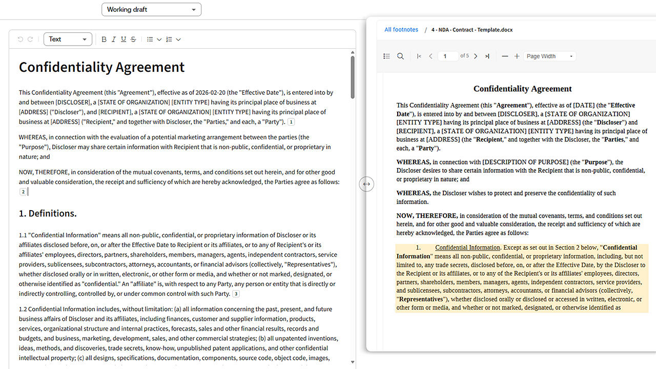 Screenshot: Integrated end-to-end drafting