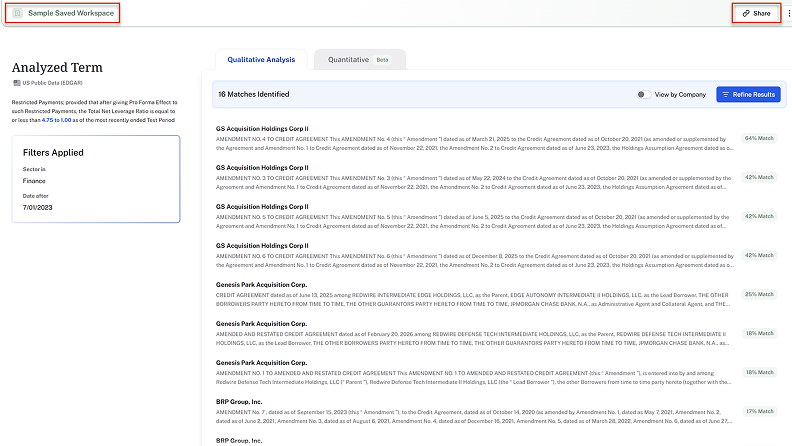 Screenshot of Noetica workspace - Analyzed Term with filters applied